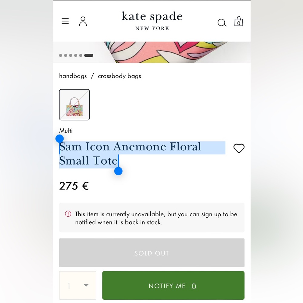 kate spade Sam Icon Anemone Floral Small Tote - Picture 8 of 17